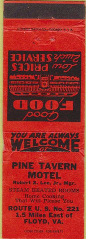 Matchbook Cover - Pine Tavern Motel Floyd VA orange WEAR