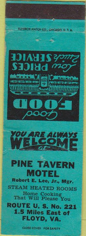 Matchbook Cover - Pine Tavern Motel Floyd VA turquoise WEAR