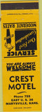 Matchbook Cover - Crest Motel Marysville KS yellow