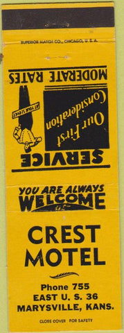 Matchbook Cover - Crest Motel Marysville KS yellow