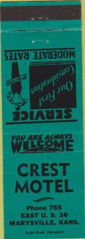 Matchbook Cover - Crest Motel Marysville KS green