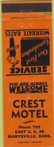 Matchbook Cover - Crest Motel Marysville KS orange