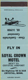 Matchbook Cover - Royal Crown Motel Crystal MN airport blue