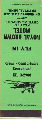 Matchbook Cover - Royal Crown Motel Crystal MN airport green