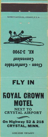 Matchbook Cover - Royal Crown Motel Crystal MN airport light turquoise