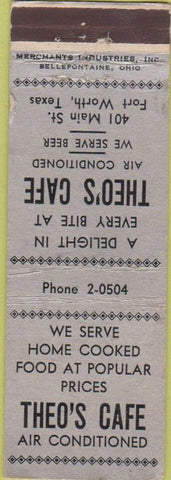 Matchbook Cover - Theo's Cafe Fort Worth TX WEAR Merchants