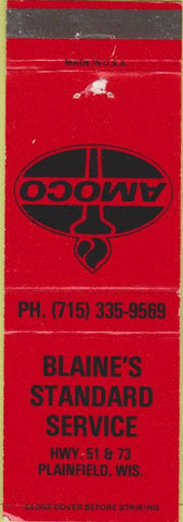 Matchbook Cover - Blaine's Standard oil gas Plainfield WI