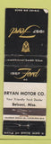 Matchbook Cover - 1957 Ford Bryan Motors Belzoni MS WEAR