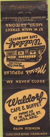 Matchbook Cover - Waldorf Cafe Buffet Mesa AZ Wear