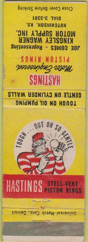 Matchbook Cover - Hastings Piston Rings Hutchinson KS WORN
