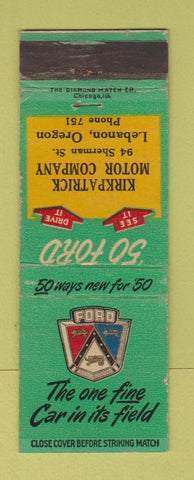 Matchbook Cover - 1950 Ford Kirkpatrick Lebanon OR low phone #