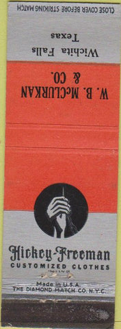 Matchbook Cover - Hickey Freeman Clothes Wichita Falls TX
