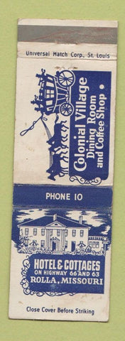 Matchbook Cover - Colonial Village Dining Room Rolla MO Route 66 WEAR
