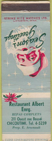 Matchbook Cover - Albert Enrg Restaurant Chicoutimi Santa Eddy