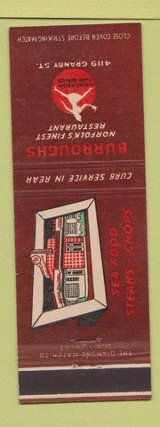 Matchbook Cover - Burroughs Restaurant Norfolk VA