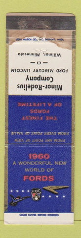 Matchbook Cover - 1960 Ford Minar Rodelius Mercury Lincoln WORN STAINED