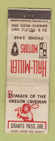 Matchbook Cover - Miller Plymouth DeSoto low phone # Grants Pass OR caveman WORN