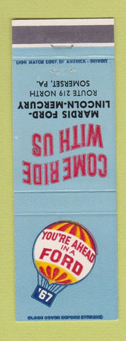 Matchbook Cover - 1967 Ford Mardis Ford Lincoln Mercury Somerset PA