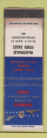 Matchbook Cover - 1960 Ford McDonald Dover Foxcroft ME WORN