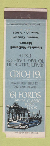 Matchbook Cover - 1961 Ford Hendrix McDannell Warsaw KY WEAR