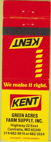 Matchbook Cover - Kent Feeds Centralia MO