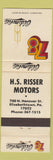 Matchbook Cover - 1978 Oldsmobile HS Risser Elizabethtown PA