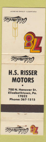 Matchbook Cover - 1978 Oldsmobile HS Risser Elizabethtown PA