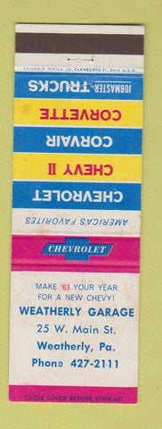 Matchbook Cover - 1963 Chevrolet Weatherly Garage PA WEAR