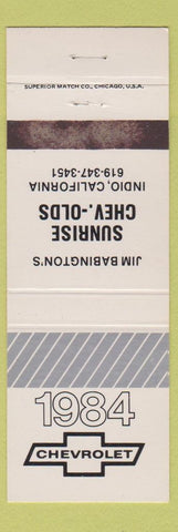 Matchbook Cover - 1984 Chevrolet Sunrise Indio CA Oldsmobile