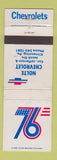 Matchbook Cover - 1976 Chevrolet Nolte Kittanning PA WORN #1