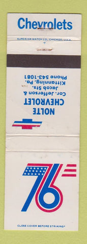 Matchbook Cover - 1976 Chevrolet Nolte Kittanning PA WORN #1
