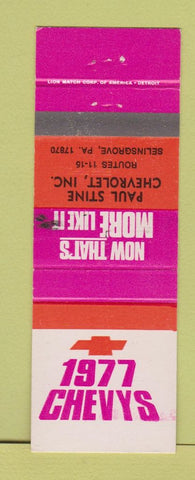 Matchbook Cover - 1977 Chevrolet Paul Stine Selinsgrove PA WEAR