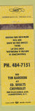 Matchbook Cover - Ed Shultz Chevrolet Tim Kardeen Jamestown NY WEAR YELLOW
