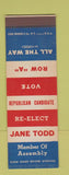 Matchbook Cover - Jane Todd Member of Assembly Republican SAMPLE