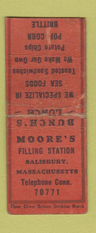 Matchbook Cover - Moore's oil gas Salisbury MA WRON BOBTAIL