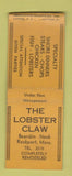 Matchbook Cover - Lobster Claw Rockport MA low phone # MERCHANTS BOBTAIL