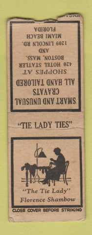 Matchbook Cover - Florence Shambow Ties Miami Beach FL Boston MA WORN BOBTAIL
