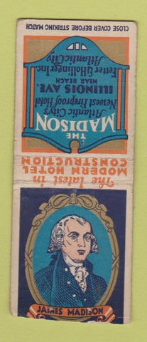 Matchbook Cover - Madison Hotel Atlantic City NJ James Madison BOBTAIL
