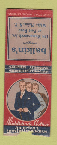 Matchbook Cover - Balkin's Middishade Men's Clothes White Plains NY BOBTAIL
