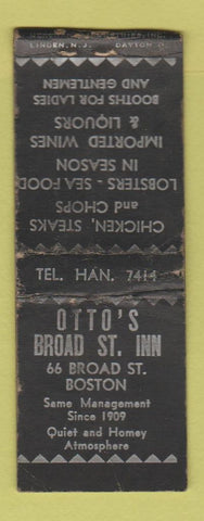 Matchbook Cover - Otto's Broad ST Inn Boston MA MERCHANTS WORN BOBTAIL