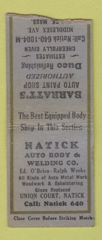Matchbook Cover - Natick Auto Body MA low phone # WORN BOBTAIL
