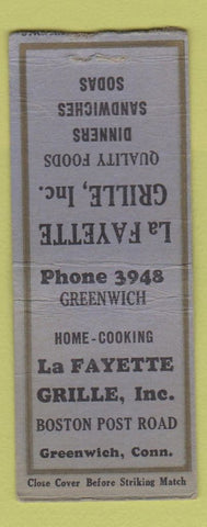 Matchbook Cover - LaFayette Grille Greenwich CT low phone # WEAR BOBTAIL