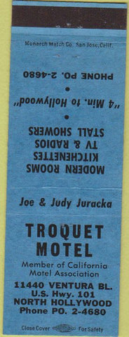 Matchbook Cover - Troquet Motel North Hollywood CA blue
