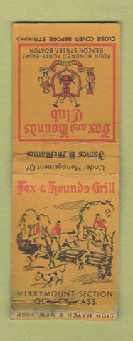 Matchbook Cover - Fox and Hounds Club Beacon Street Boston MA WORN BOBTAIL
