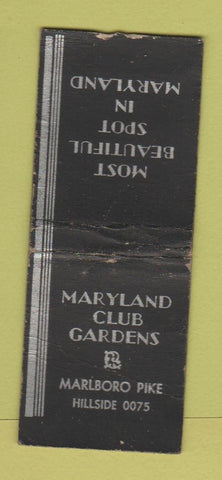 Matchbook Cover - Maryland Club Gardens Washington DC WORN BOBTAIL