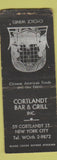 Matchbook Cover - Cortland Bar Grill New York City WORN BOBTAIL