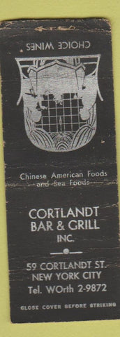 Matchbook Cover - Cortland Bar Grill New York City WORN BOBTAIL
