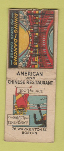 Matchbook Cover - Lido Place Chinese Food Boston MA WORN BOBTAIL