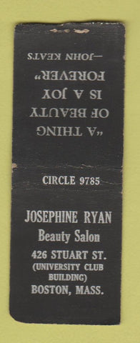 Matchbook Cover - Josephine Ryan Beauty Salon Boston MA BOBTAIL