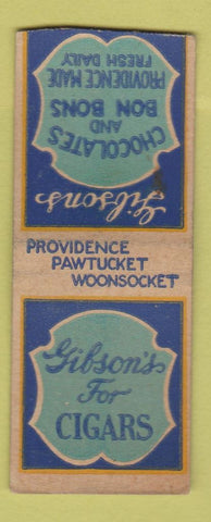 Matchbook Cover - Gibson's Cigars Providence Pawtucket Woonsocket WEAR BOBTAIL